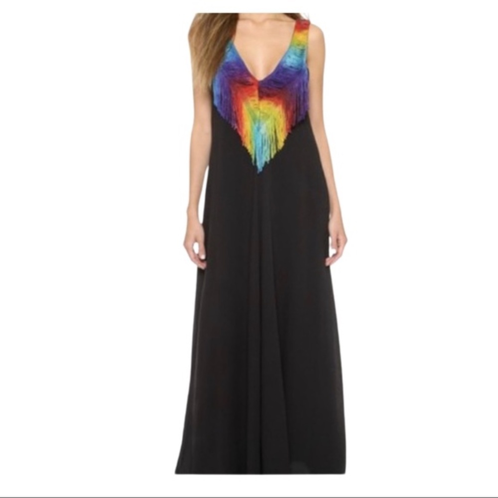 MARA HOFFMAN Black V Neck Fringe Trim Maxi Dress - Picture 9 of 9